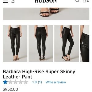 Hudson Barbara High Rise Super Skinny 100% Lamb Leather Black Pant